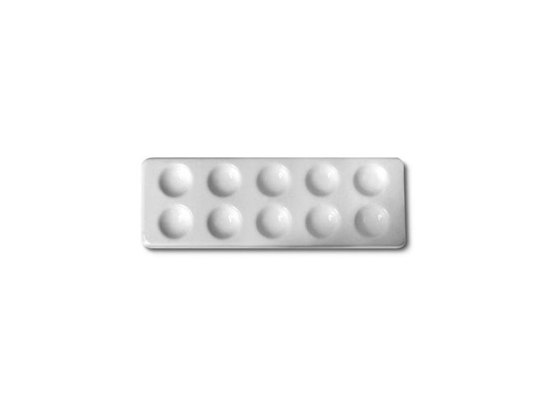 24x8 cm rectangular plastic palette with 10 round hollows