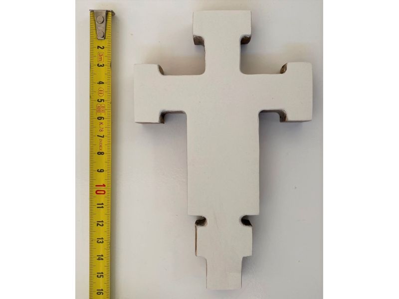 MINI Astile cruz azul en madera de tilo h. 15 cm, liso, con yeso, espesor 1,5 cm