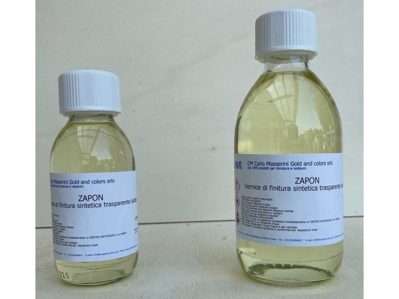 Protective varnish for gold leaf, Zapon (nitro base), Masserini