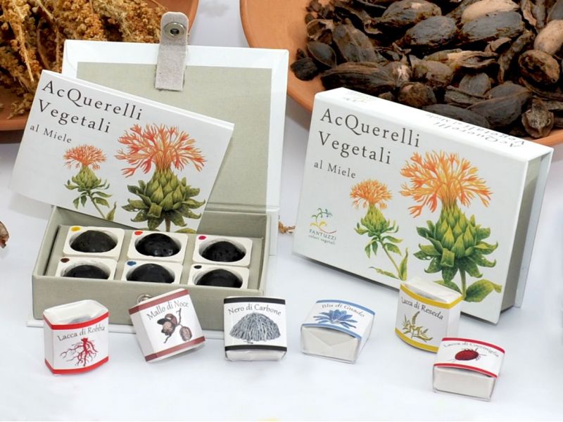 BOX WITH 6 VEGETABLE WATERCOLORS WITH HONEY. MADE IN ITALY FANTUZZI