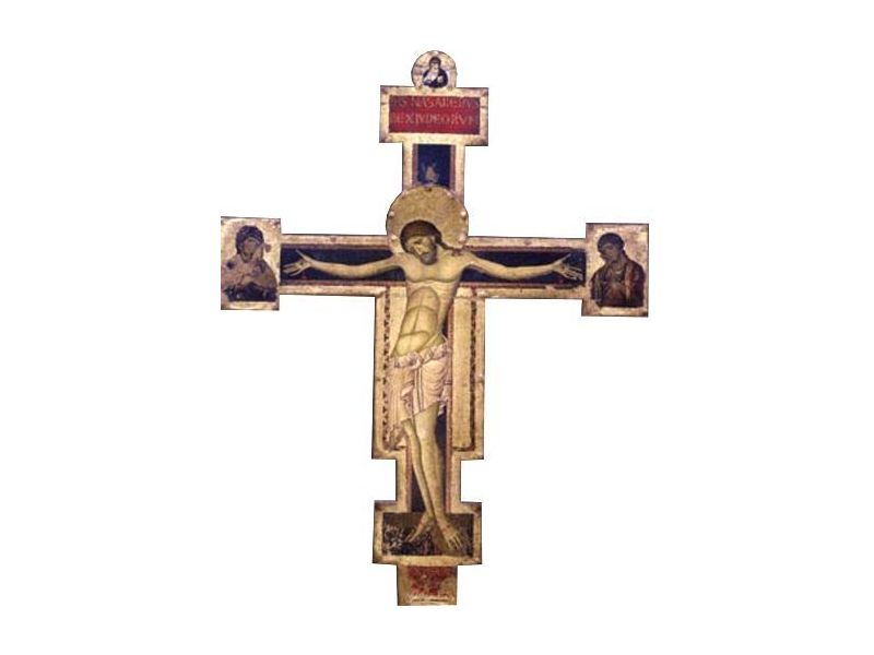 Giunta Pisano S. Maria Angeli Cross, cradle, aureole, clypeus, with gesso
