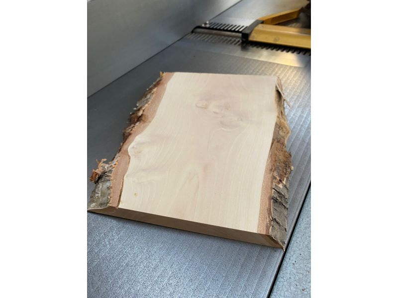 Pezzo unico, in legno massiccio di BETULLA con smussi e corteccia, 23x39 cm