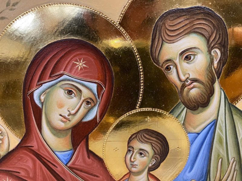 Capoculla Rosa Shalom Con Placca Sacra Famiglia - Diametro 6,5 Cm, In Ecopelle E Argento Laminato, Made In Italy