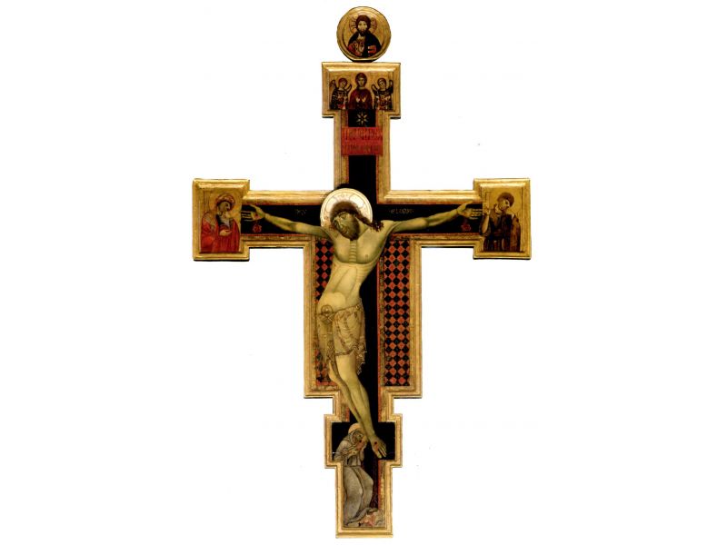 Kreuz Margaritone di Arezzo, geschnitzter brett, mit Halo, mit Kreide