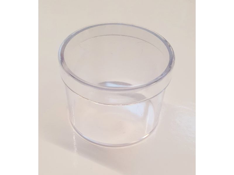 transparent plastic container, with pressure cap closure, 30ml