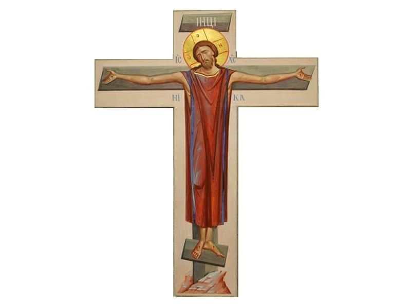 Croix Simple, avec cadre creuse, aurole, enduite