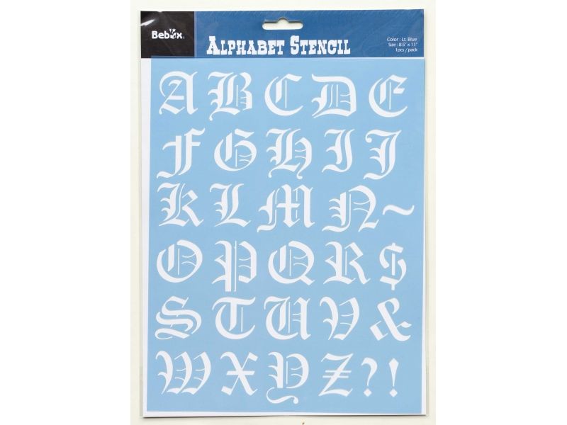 Alfabeto stencil 21.6 x 27.9 cm, lettere gothic