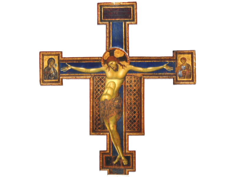 Croix Giunta Pisano S. Domenico, avec cadre creuse, aurole, brute