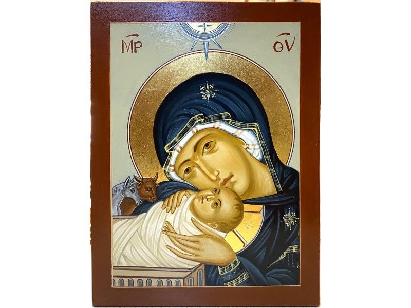 Icona Madonna Con Bambino In Legno D'Ulivo - Terra Santa, Artigianale Betlemme, Regalo Perfetto Per Cresima E Comunione