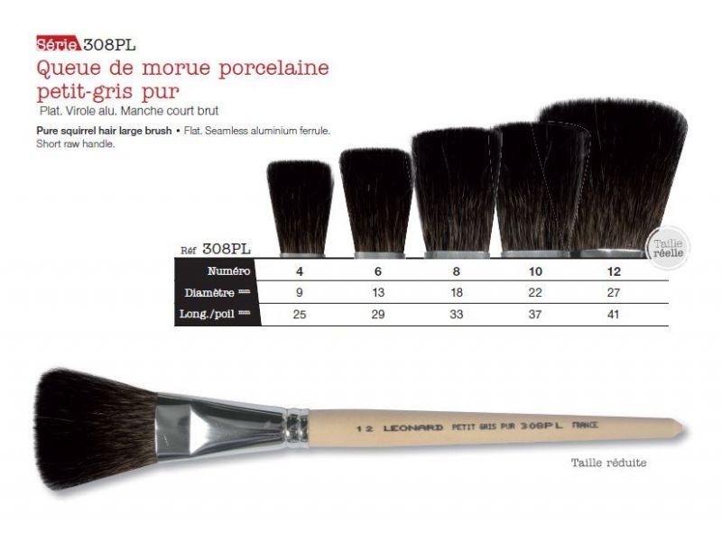 LEONARD. Flat brush, pure squirrel hair, 308PL series