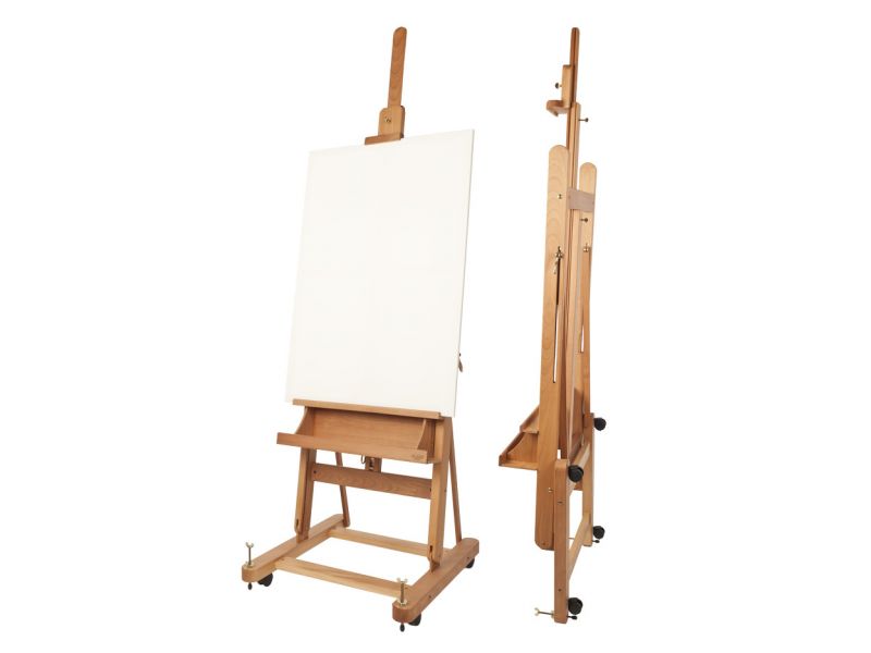 Cavalletto Da Studio H-Frame In Legno Di Faggio Somime - Regolabile In Altezza E Angolo, Con Ruote, Per Artisti Professionisti, Fino A 190cm, Colore Noce