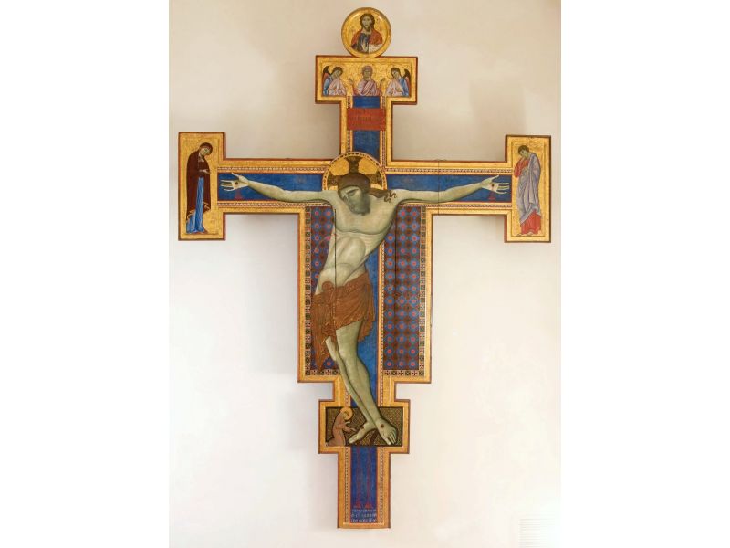 Kreuz Meister von S. Francesco in Perugia, geschnitzter brett, mit Halo, mit rundschild, roh