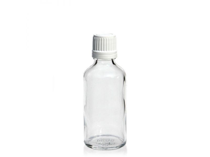 Clear glass bottle with cap closure Child proof