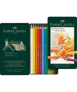 Faber Castell, Estuche de metal con 12 lápices de color Polychromos