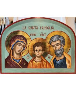 Icône Sainte Famille, visages, arc 40x30 cm