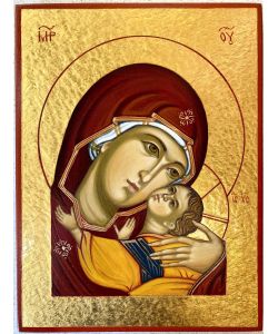 Icona Madre di Dio della Tenerezza 18x24 cm, con effetto oro martellato