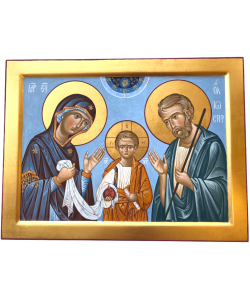 Icona dipinta, Santa Famiglia 40x30 cm, con culla