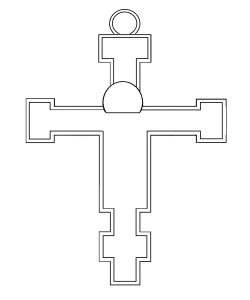 Croix Giunta Pisano di S. Maria degli Angeli, avec cadre creusée, aurèole, clipeus, brute