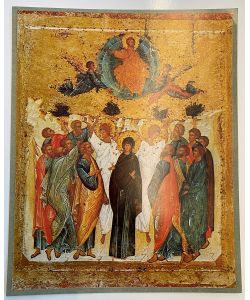 Druck, Ikone Christi Himmelfahrt Moskauer Schule 15. Jahrhundert 21 x 27 cm