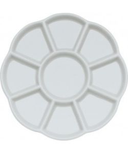 Paleta de porcelana en forma de flor de 14 cm de diámetro. con 9 compartimentos planos
