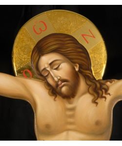 Christus am Kreuz, Höhe 200 cm, mit Sockel und Stützkreuz