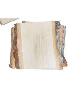 Pezzo vario, in legno massiccio di tiglio con smussi e corteccia, larghezza 15-20 cm, altezza 20 cm